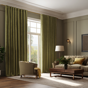 Olive Green Velvet Blackout Back Tab Curtain