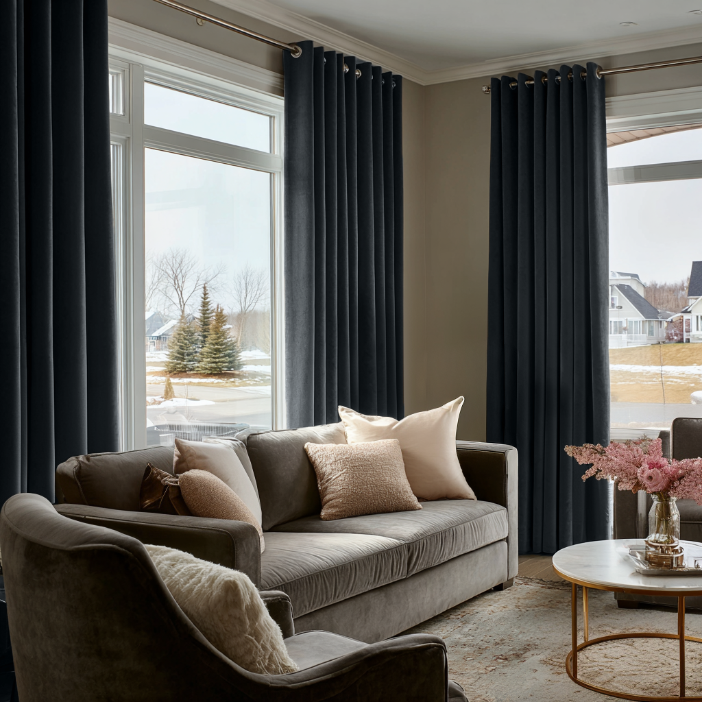 Dark Grey Velvet Blackout Eyelet Curtain