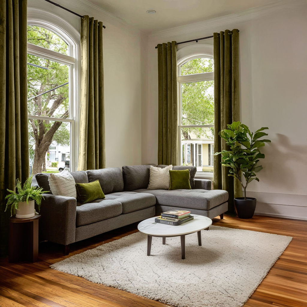 Olive Green Velvet Blackout Eyelet Curtain