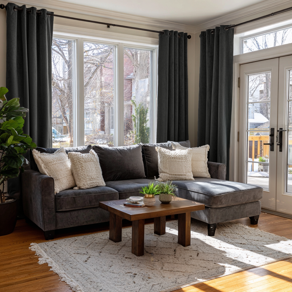 Steel Black Velvet Blackout Eyelet Curtain