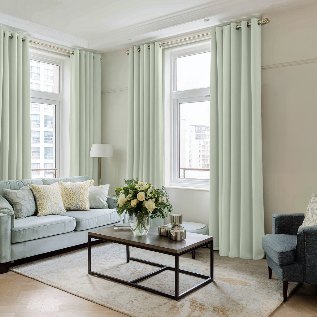 Mint Green Velvet Blackout Eyelet Curtain