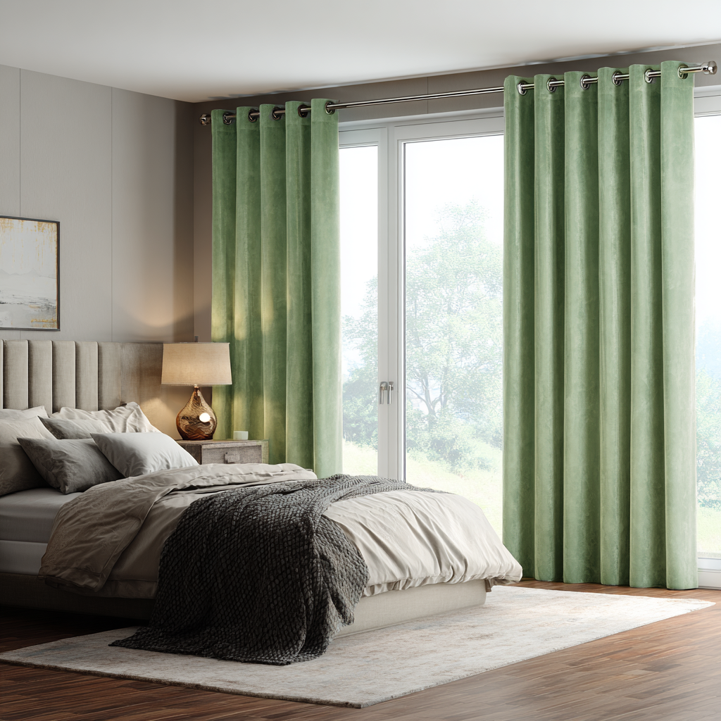 Sage Green Velvet Blackout Eyelet Curtain