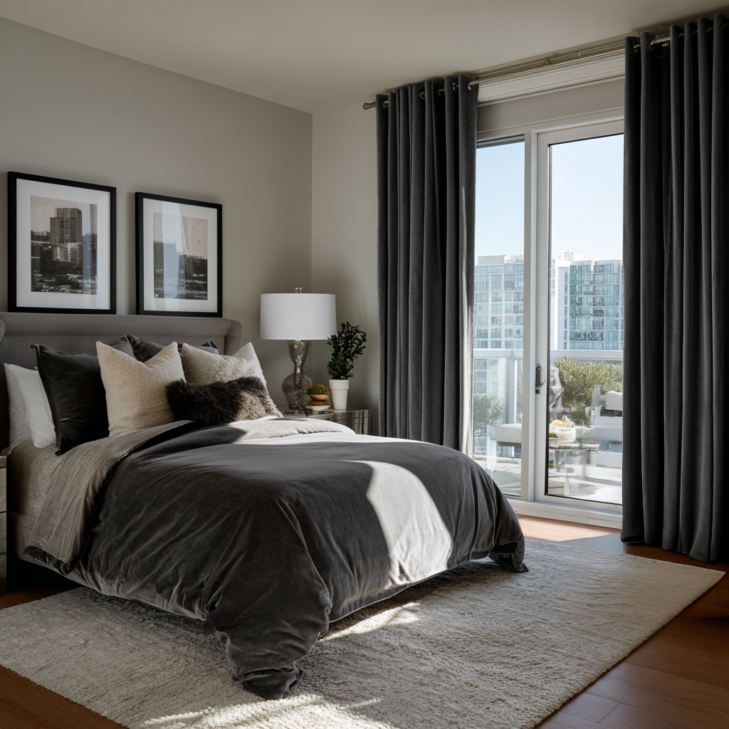 Steel Black Velvet Blackout Eyelet Curtain