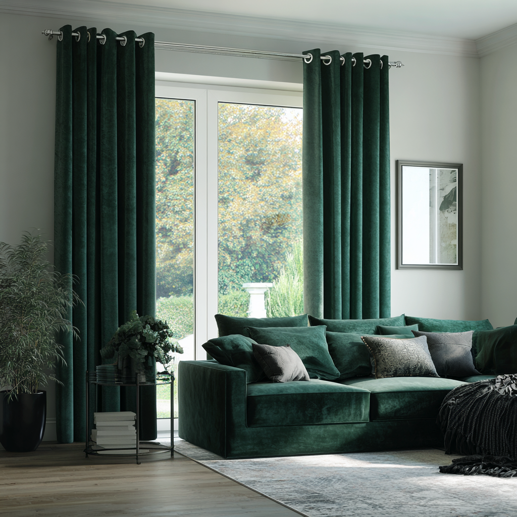 Hunter Green Velvet Blackout Eyelet Curtain