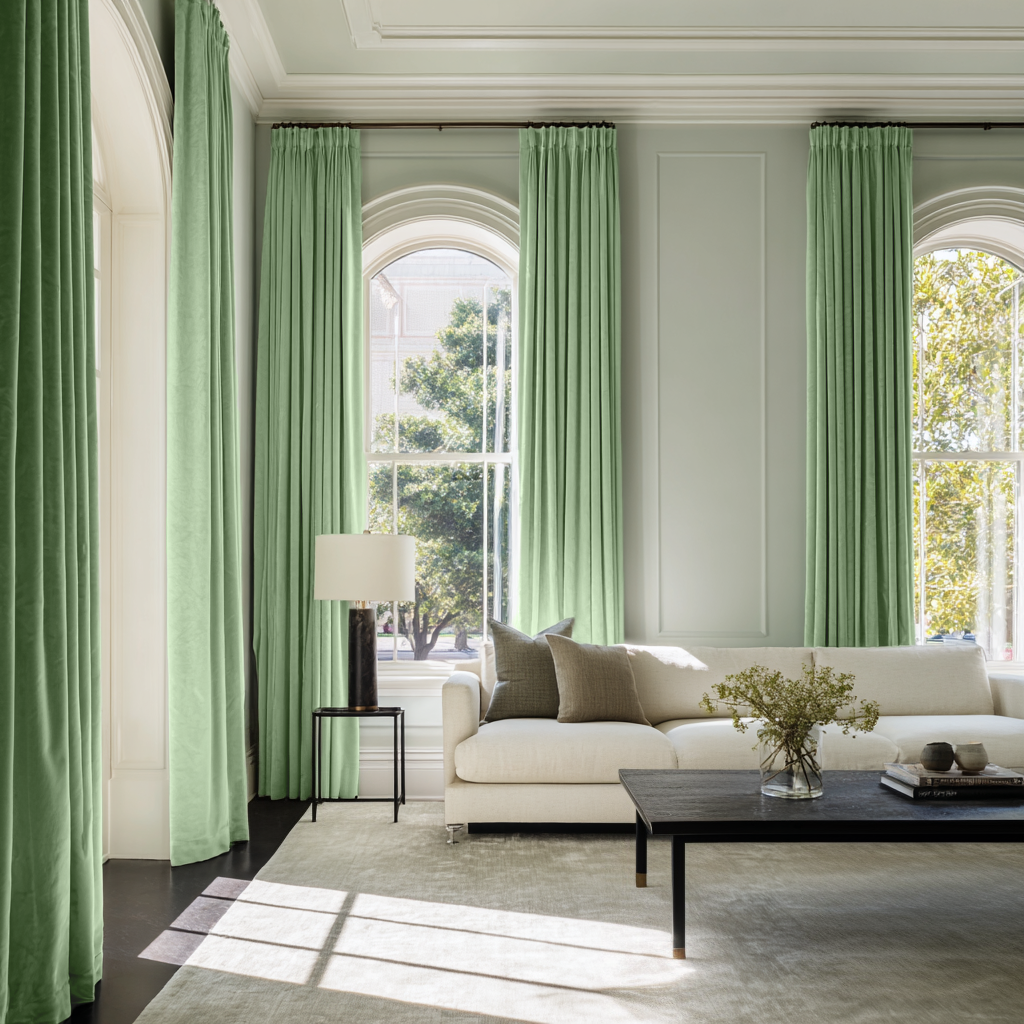 Lime Green Velvet Blackout Pencil Pleat Curtain