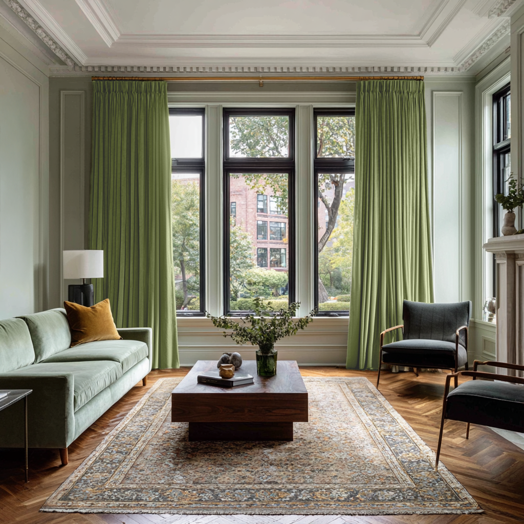 Moss Green Velvet Blackout Pencil Pleat Curtain