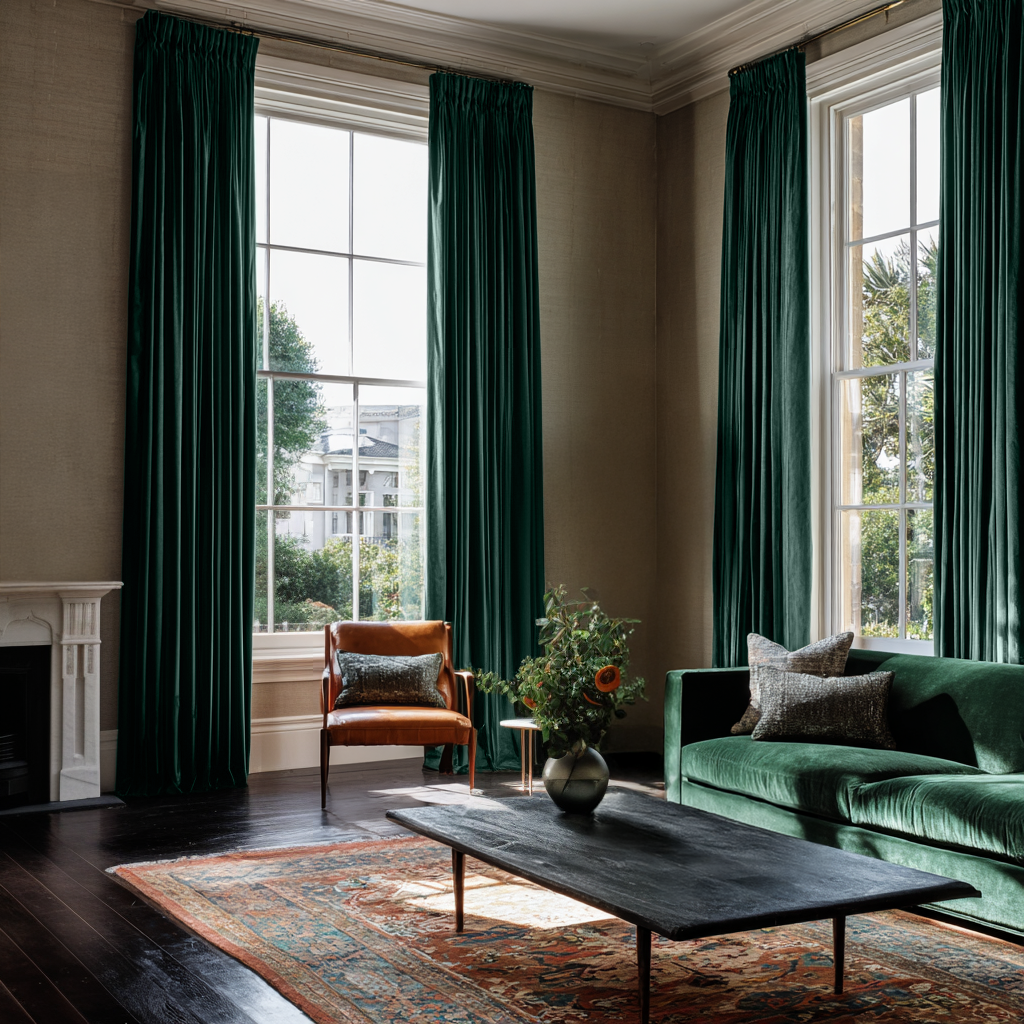 Hunter Green Velvet Blackout Pencil Pleat Curtain