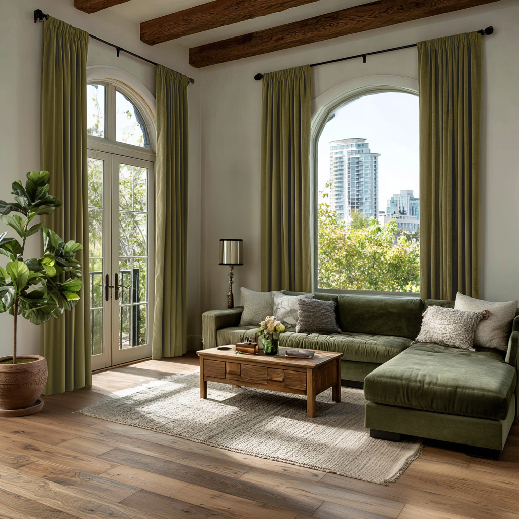 Olive Green Velvet Blackout Rod Pocket Curtain