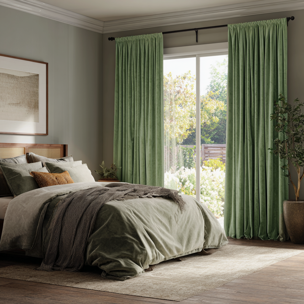 Sage Green Velvet Blackout Rod Pocket Curtain