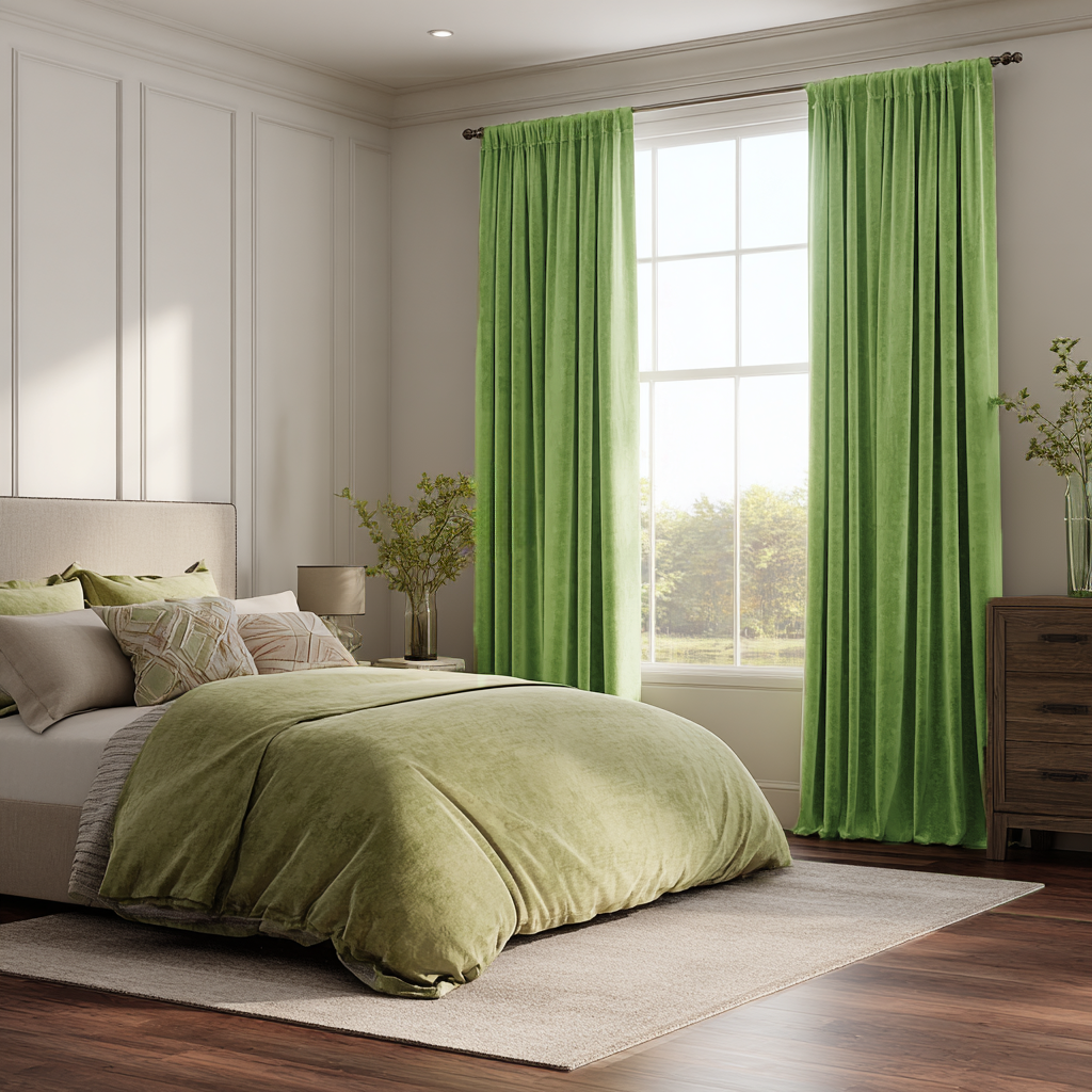 Light Green Velvet Blackout Rod Pocket Curtain