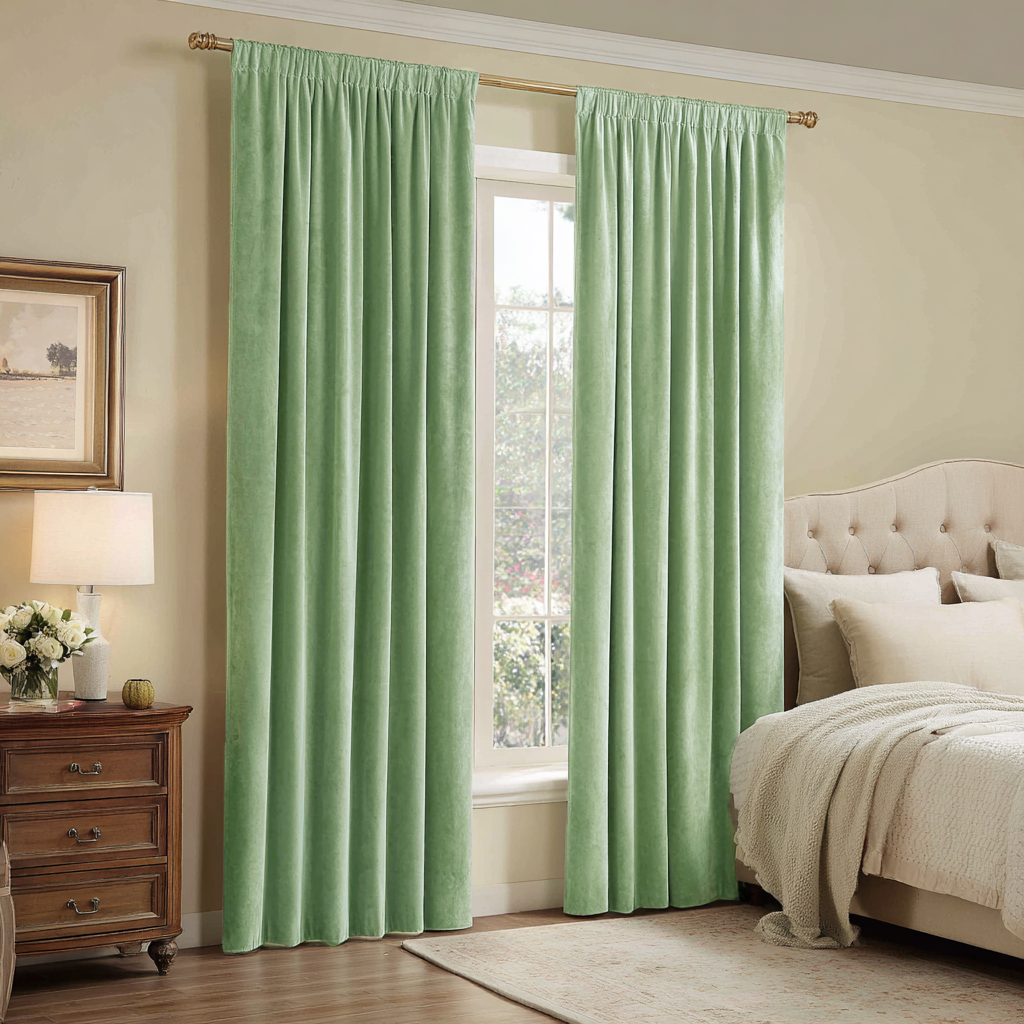 Lime Green Velvet Blackout Rod Pocket Curtain