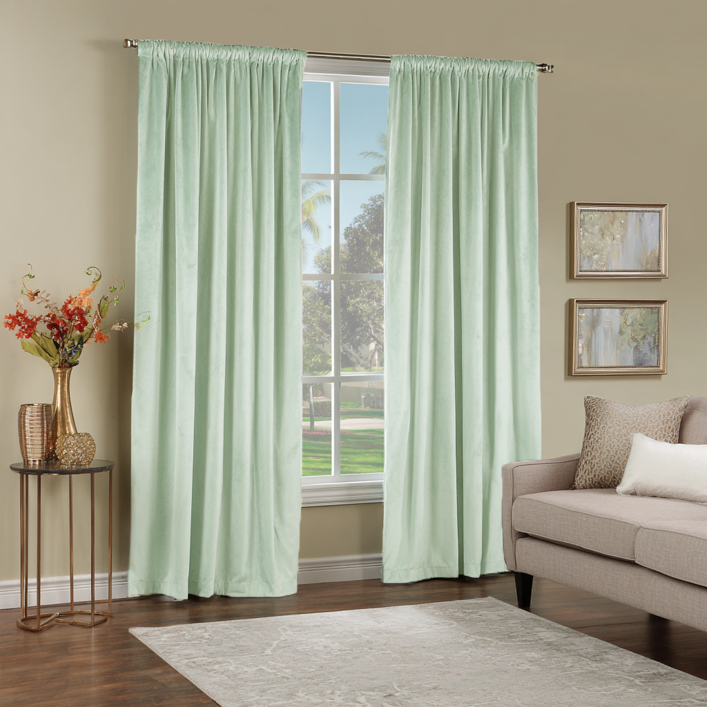 Mint Green Velvet Blackout Rod Pocket Curtain