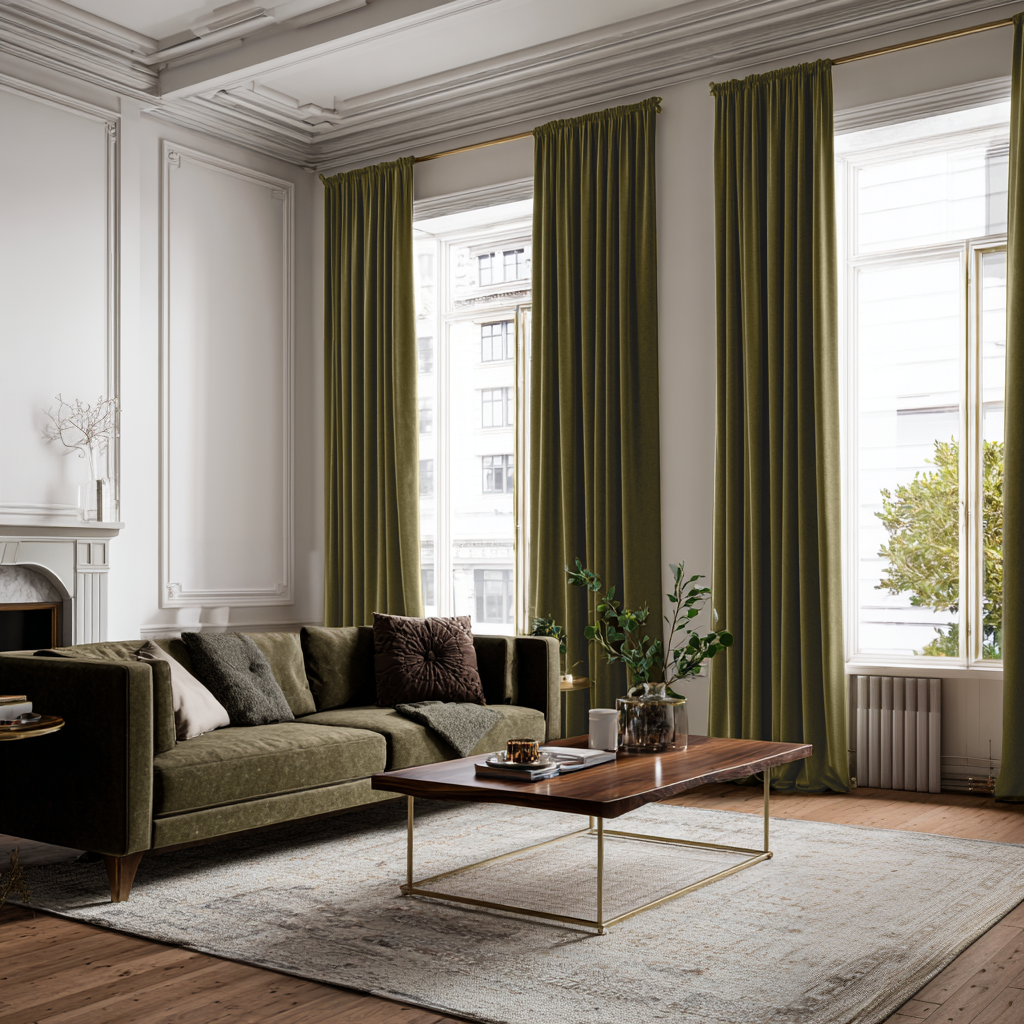 Olive Green Velvet Blackout Rod Pocket Curtain