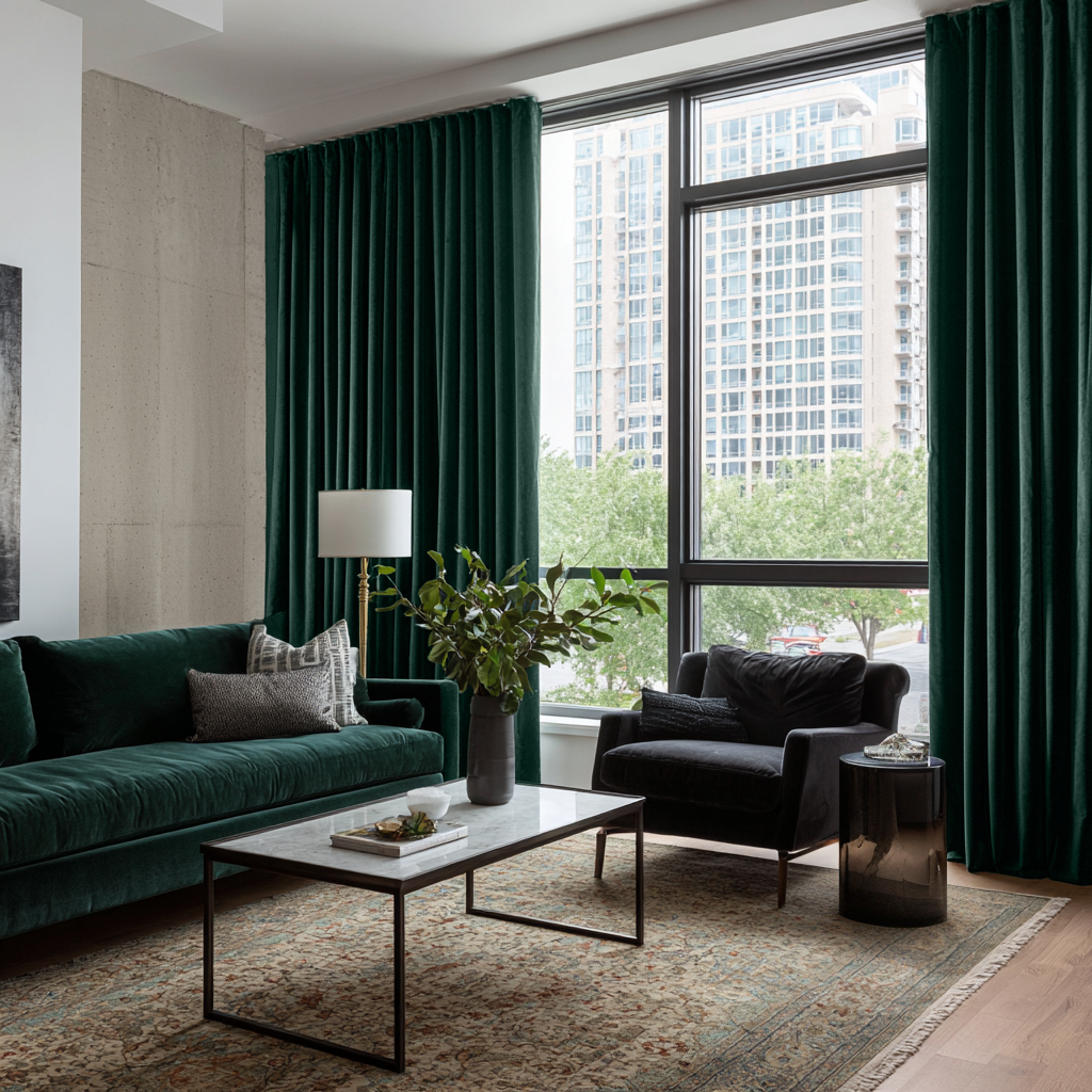 Hunter Green Velvet Blackout S-Fold Curtain