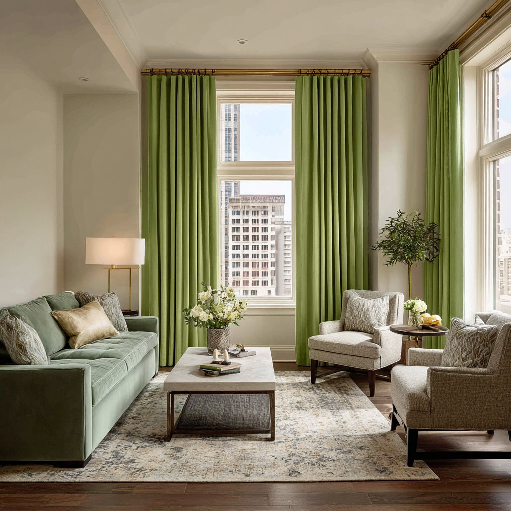 Moss Green Velvet Blackout S-Fold Curtain