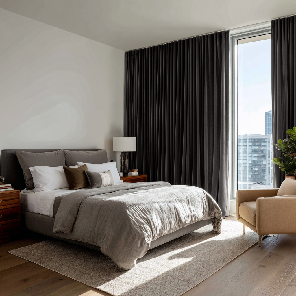 Steel Black Velvet Blackout S-Fold Curtain