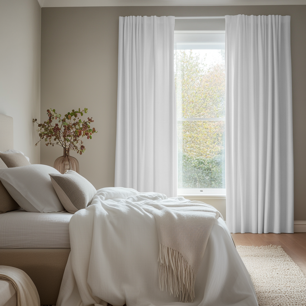 White Bedroom Blackout Linen Curtains