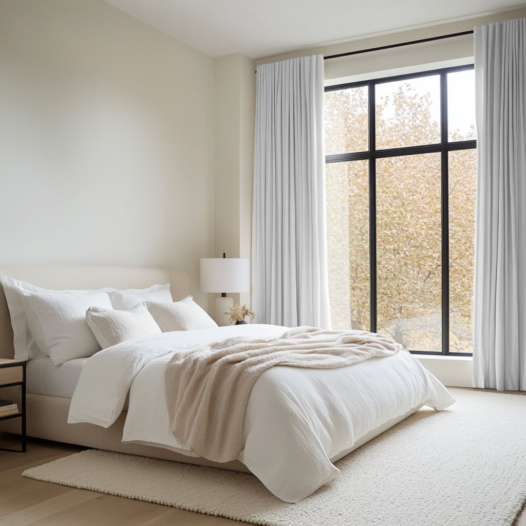 White Bedroom Blackout Linen Curtains