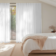 White Bedroom Linen Curtains - Unlined