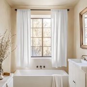 White Small Linen Bathroom Curtains