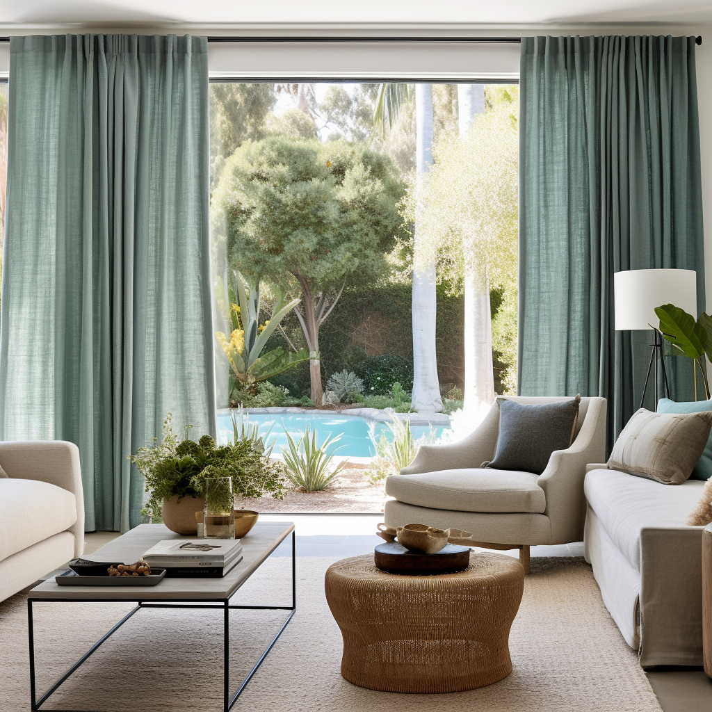 Aquamarine Blue Linen Back Tab Curtain - Custom Sizes & Colours