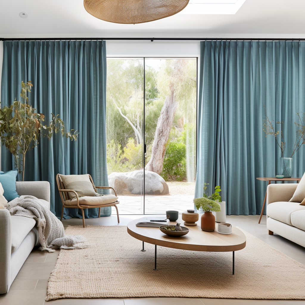 Aquamarine Blue Pinch Pleat Linen Curtain with Cotton Lining - Dutch Pleat Heading for Rings and Hooks - Custom Sizes & Colours