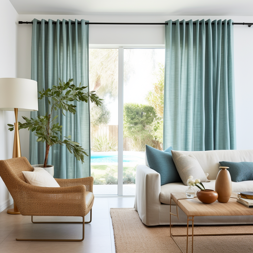 Aquamarine Blue Eyelet Linen Curtain with Cotton Lining - Custom Curtains & Colours