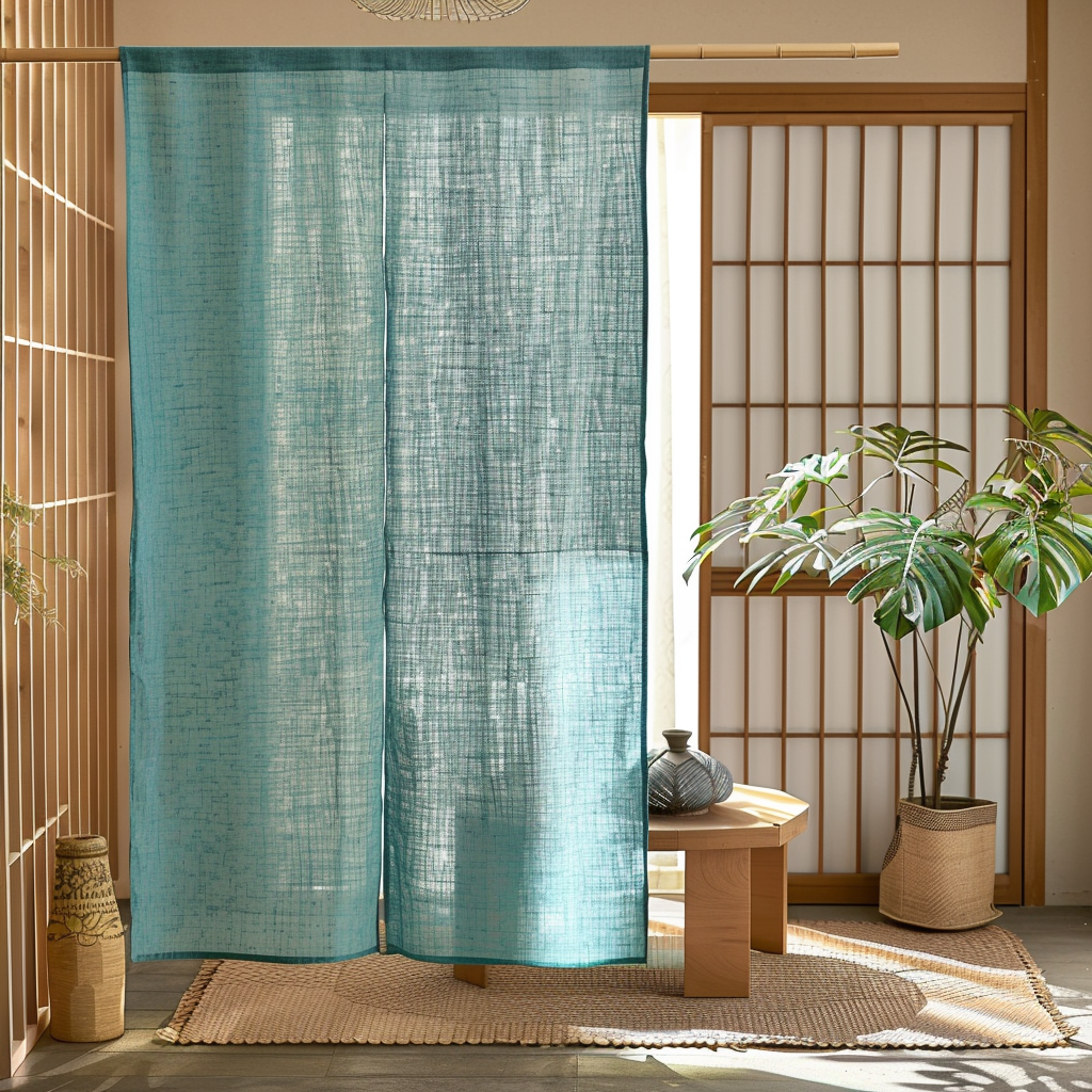 Aquamarine Blue Linen Noren Curtain - Japanese Curtains - Noren Drapes - Door Curtain, Colour: Aquamarine