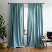 Aquamarine Blue Linen Pole Pocket Curtain with Blackout Lining - Custom Sizes & Colours