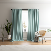 Aquamarine Blue Linen Pole Pocket Curtain with Cotton Lining - Custom Sizes & Colours