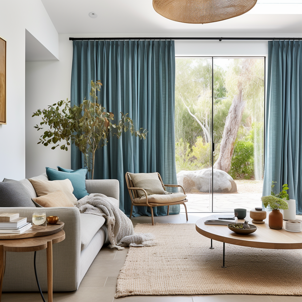 Aquamarine Blue Pinch Pleat Linen Curtain with Blackout Lining - Dutch Pleat Heading for Rings and Hooks - Custom Sizes & Colours