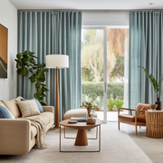 Aquamarine Blue S-Fold Linen Curtain with Cotton Lining - Suitable for Rings or Tracks - Custom Sizes & Colours
