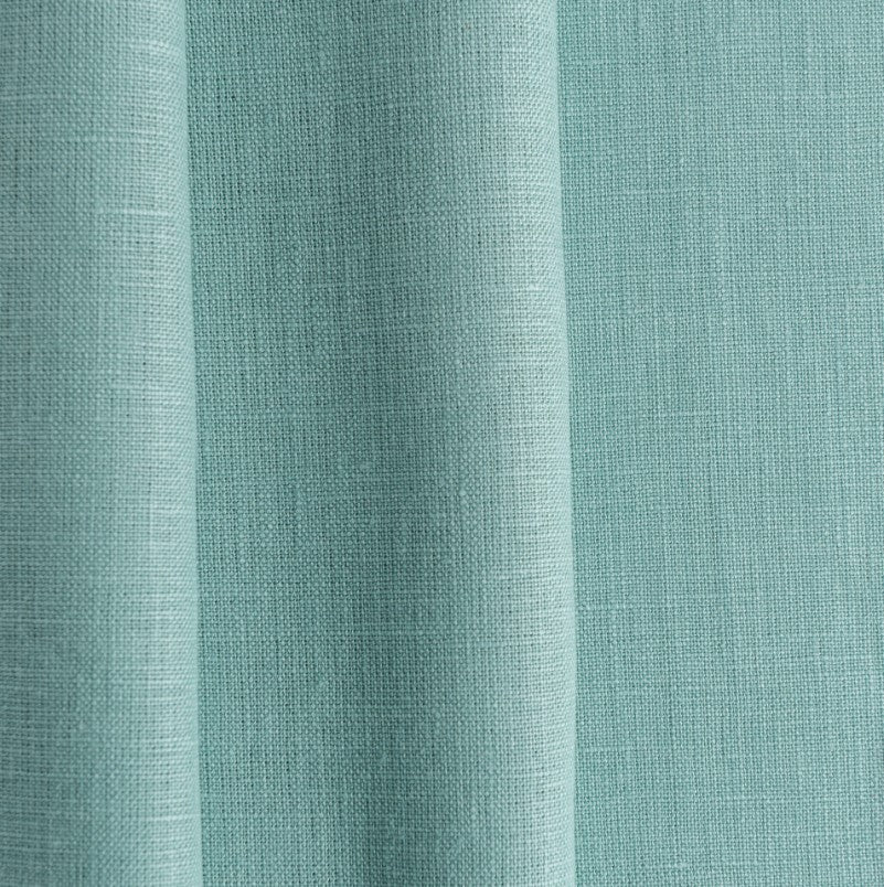 Aquamarine Blue S-fold Linen Curtain Panel with Blackout Lining - Heading for Rings and Hooks - Custom Sizes & Colours