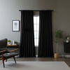 Black Linen Back Tab Curtain Panel with Blackout Lining - Custom Width, Custom Length