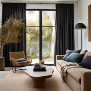 Black Linen Curtain with Cotton Lining and Back Tabs - Privacy Linen Drapery Custom Width