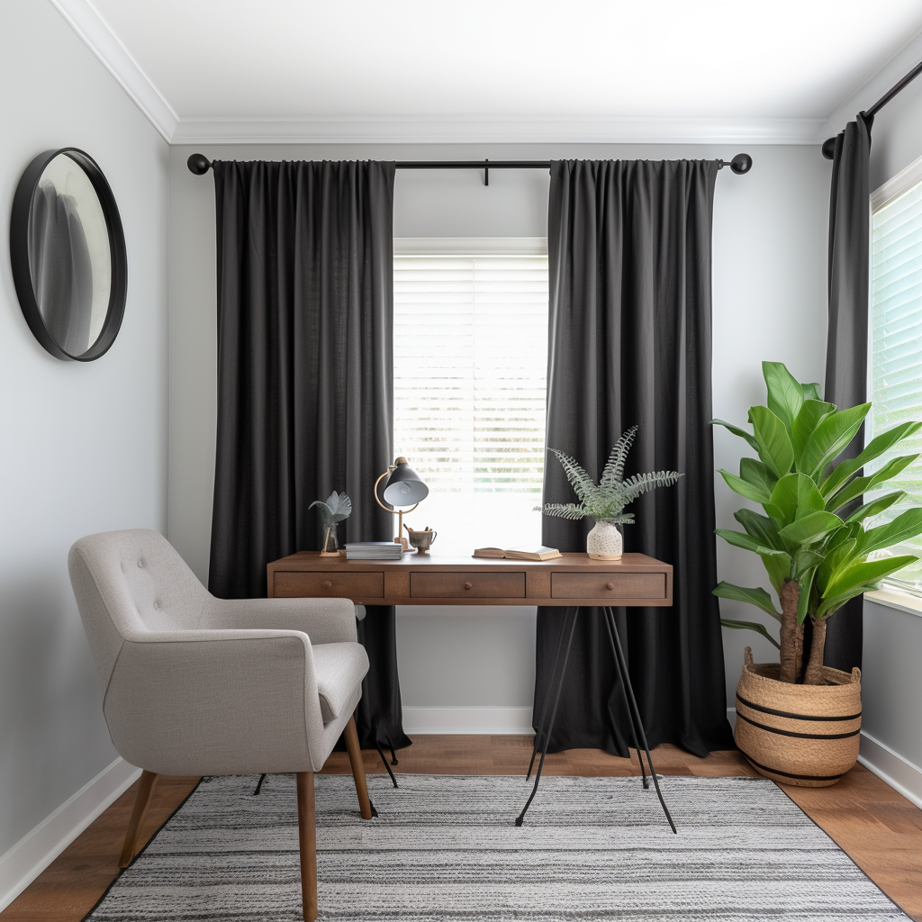 Black Linen Curtain with Cotton Lining and Pole Pocket - Privacy Linen Drapery with Custom Width