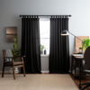 Black Linen Curtain with White Cotton Lining and Plain Tabs - Privacy Linen Drapery with Custom Width