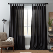 Black Linen Pain Tabs Curtain Panel - Custom Width, Custom Length