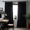 Black Linen Plain Tabs Curtain Panel with Blackout Lining - Custom Width, Custom Length
