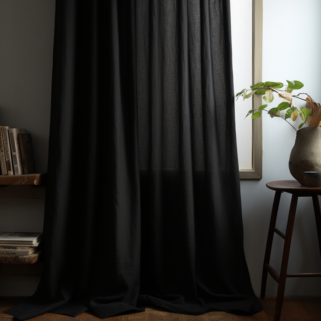 Black Linen Pole Pocket Curtain Panel - Custom Width, Custom Length