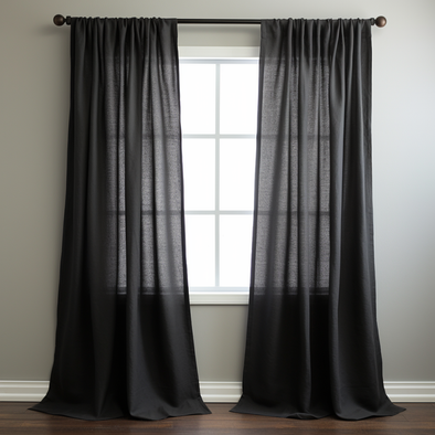 Black Linen Pole Pocket Curtain Panel - Custom Width, Custom Length