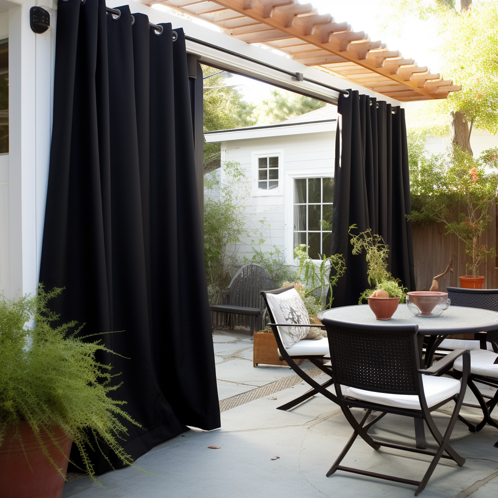 Black Outdoor Curtains - Triple-Weave Outdoor Blackout Curtain With Weights - Curtains for Balcony, Gazebo, Porch, Pergola