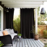 Black Outdoor Curtains - Triple-Weave Outdoor Blackout Curtain With Weights - Curtains for Balcony, Gazebo, Porch, Pergola, Heading: Velcro Tabs Top