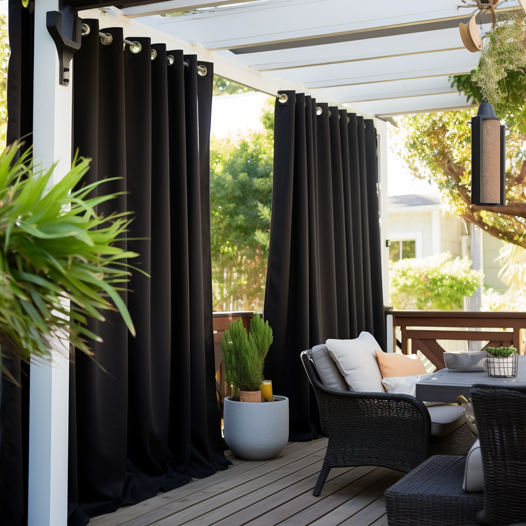 Black Outdoor Curtains - Triple-Weave Outdoor Blackout Curtain With Weights - Curtains for Balcony, Gazebo, Porch, Pergola