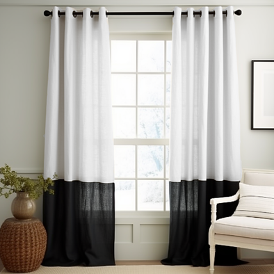 Eyelet Two Tone Linen Curtain Panel - Custom Width and Length