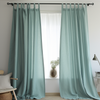 Blue Linen Plain Tabs Curtain Panel - Custom Width, Custom Length