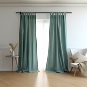 Blue Linen Plain Tabs Curtain Panel with Blackout Lining - Custom Width, Custom Length