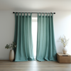 Blue Linen Plain Tabs Curtain with White Cotton Lining - Custom Sizes & Colours