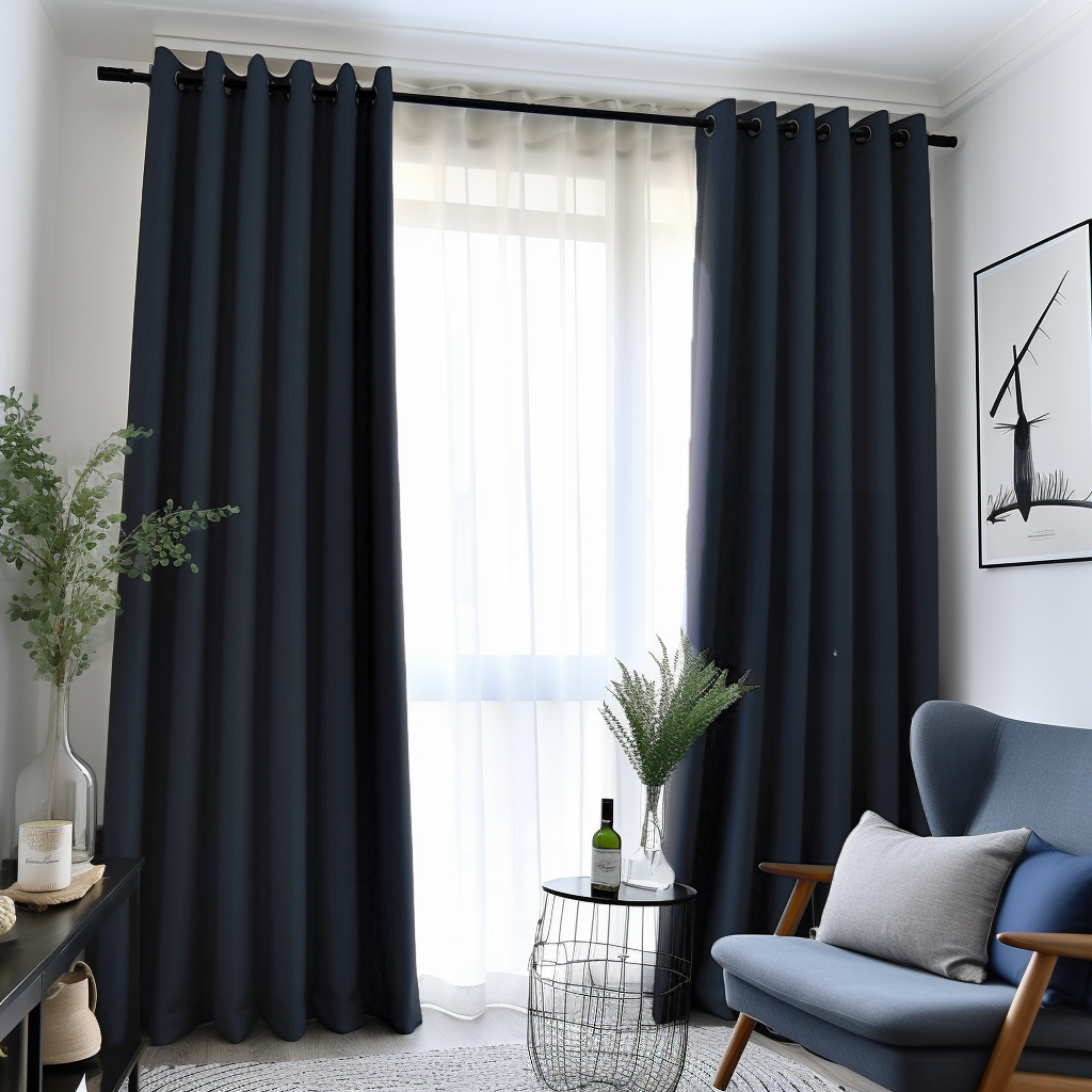 Blue Soundproof Linen Curtains With Eyelets - Custom Width and Length