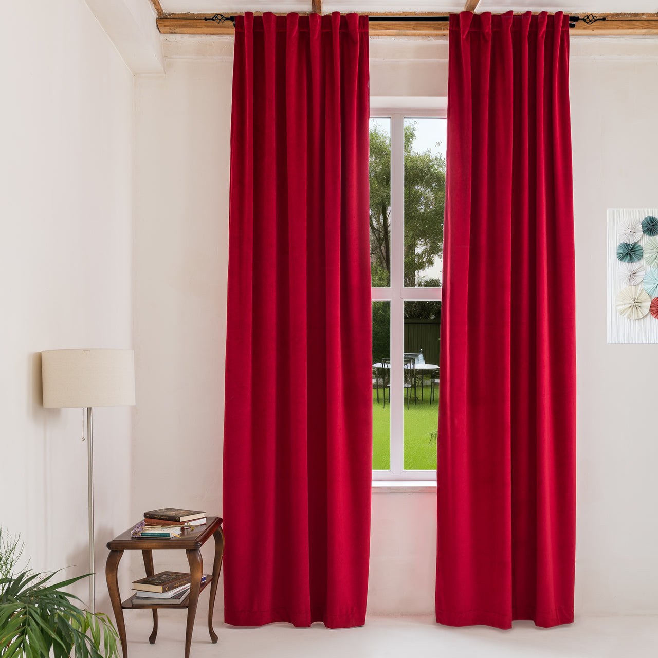 Classic Red Velvet Back Tabs Curtain